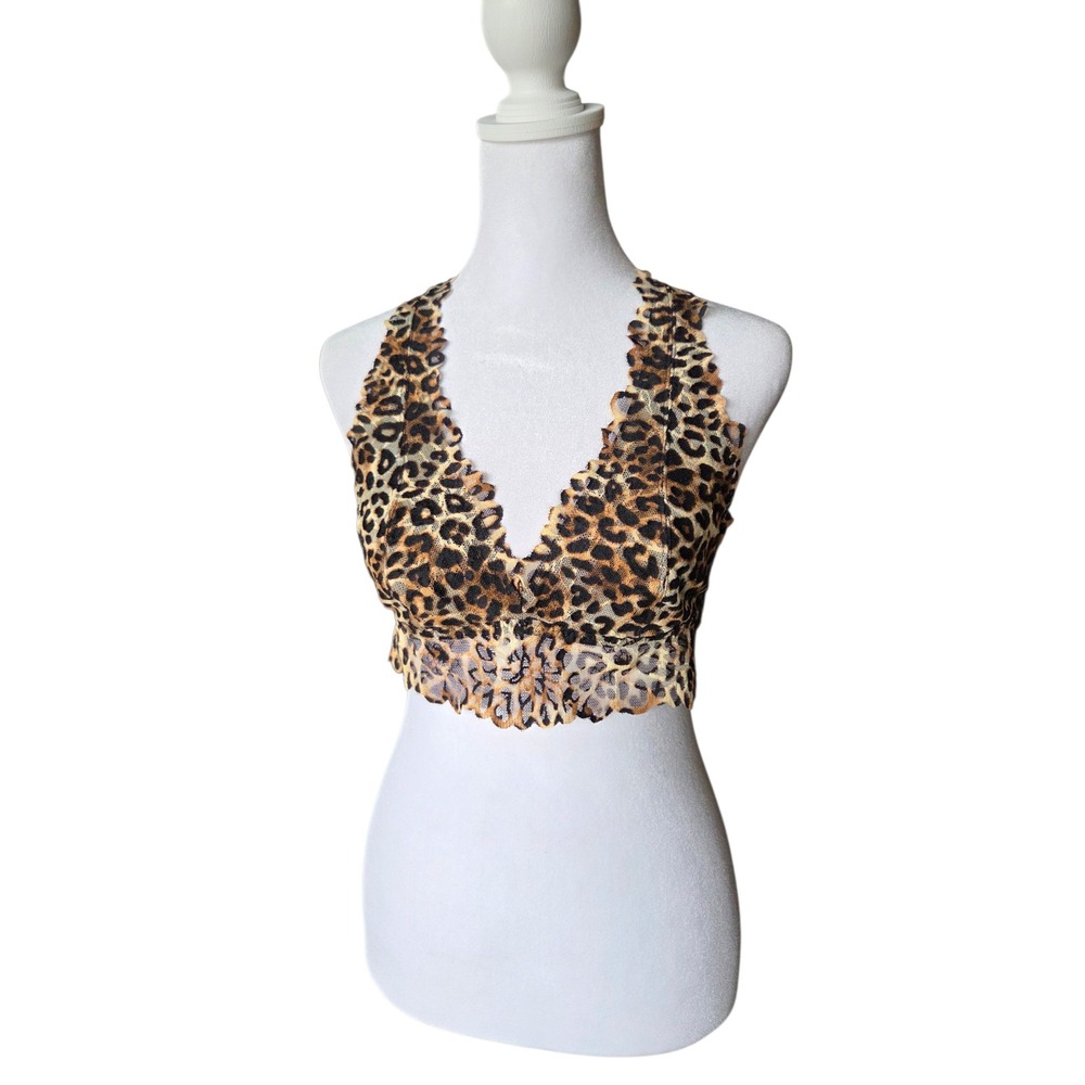 PINK Victoria's Secret Leopard Print Lace Bralette Racerback Brown Tan Medium - Picture 1 of 6